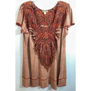 Energe Womens 1x World Wear Embellished Top Boho Lightweight Loose Fit